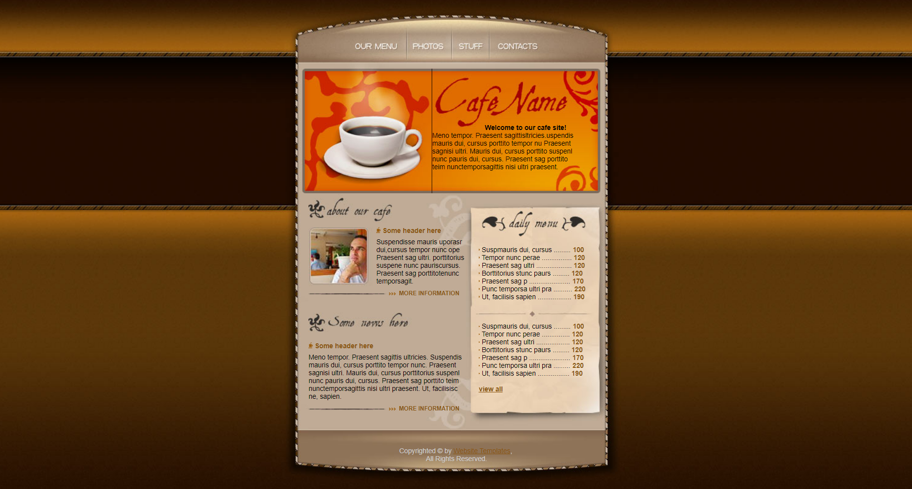 HTML棕色大气形式咖啡屋餐单网页模板代码