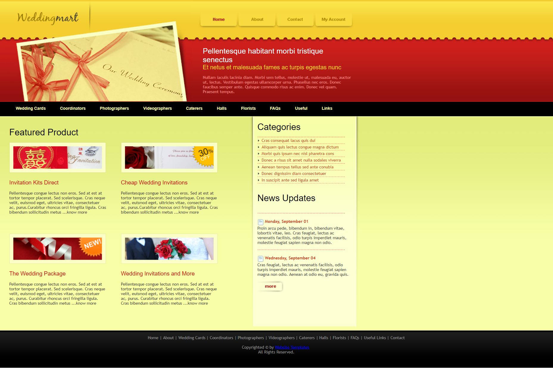 红色欧美风格响应式婚礼产品网页模板