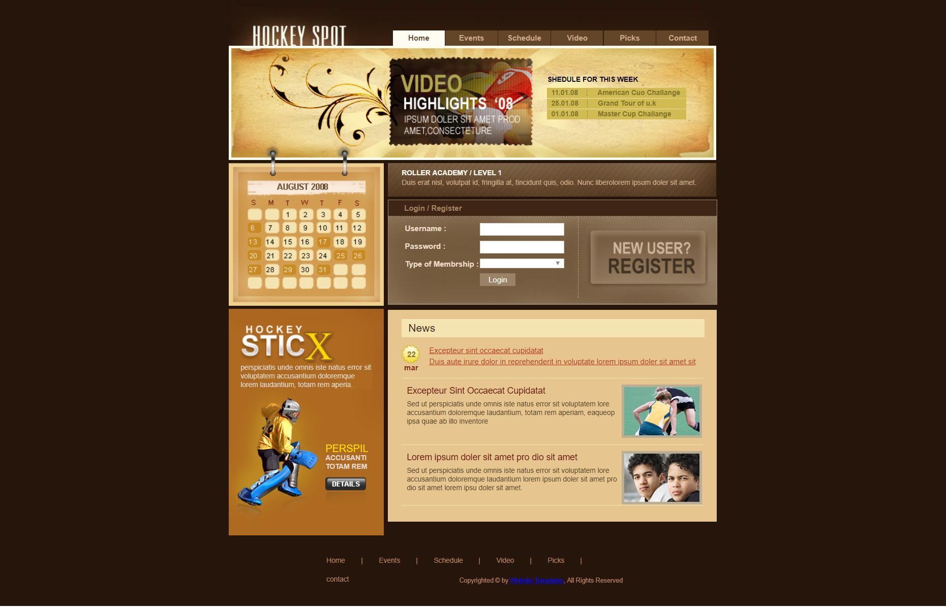 棕色简洁风格响应式曲棍球联赛网页模板