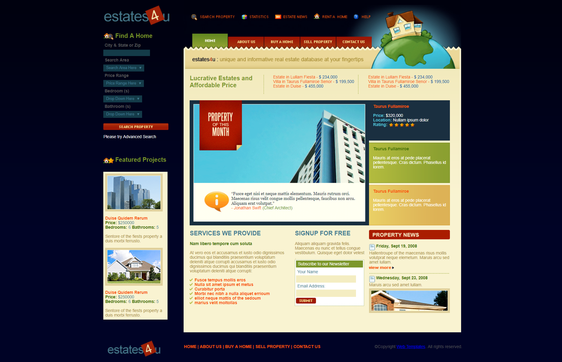 HTML红色欧美形式高级房地产网页模板代码