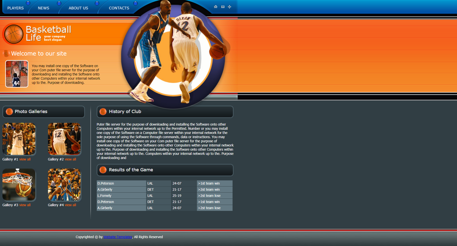 蓝色大气风格响应式篮球俱乐部网页模板