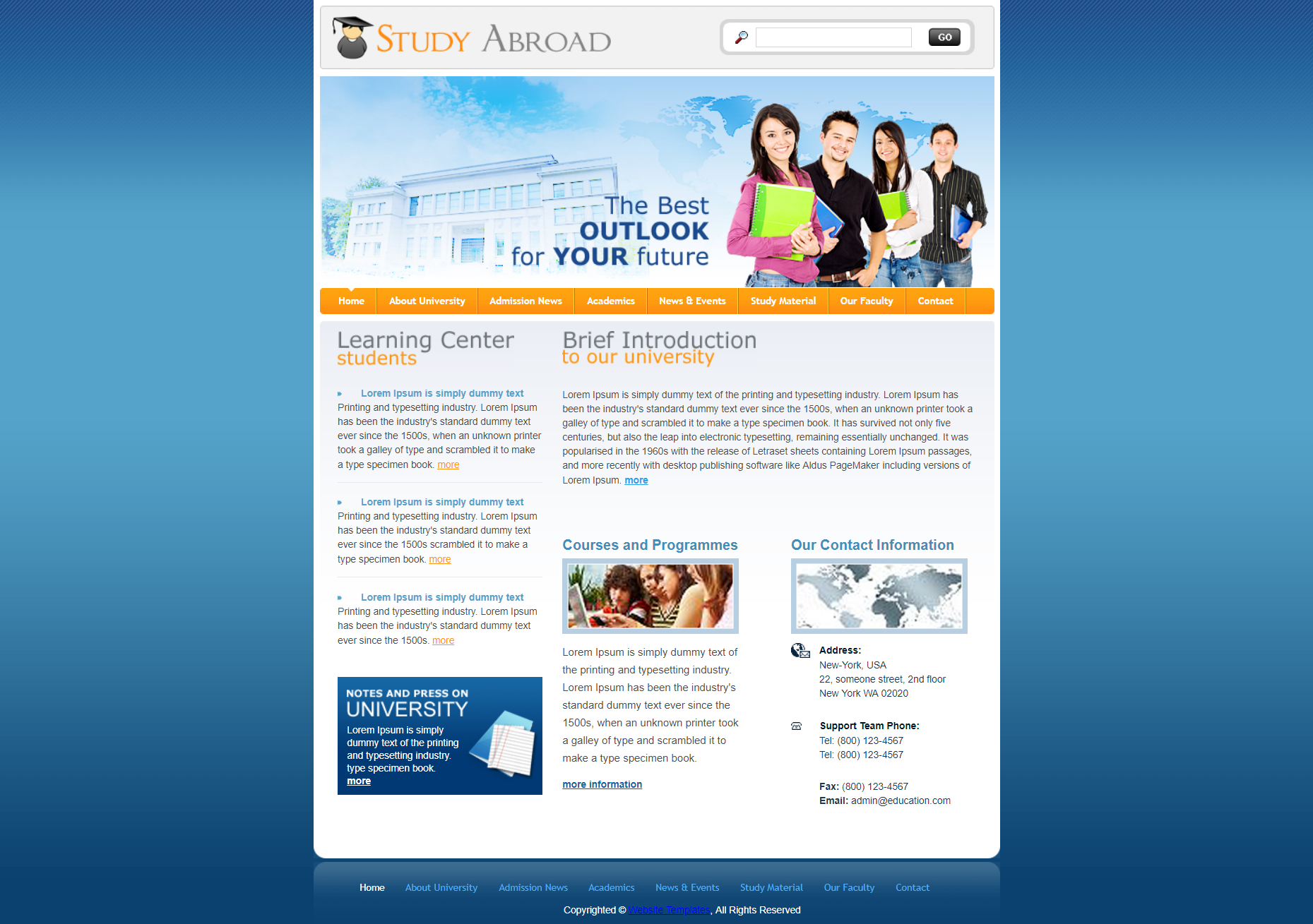 HTML橙色大气形式出国留学教育网页模板代码