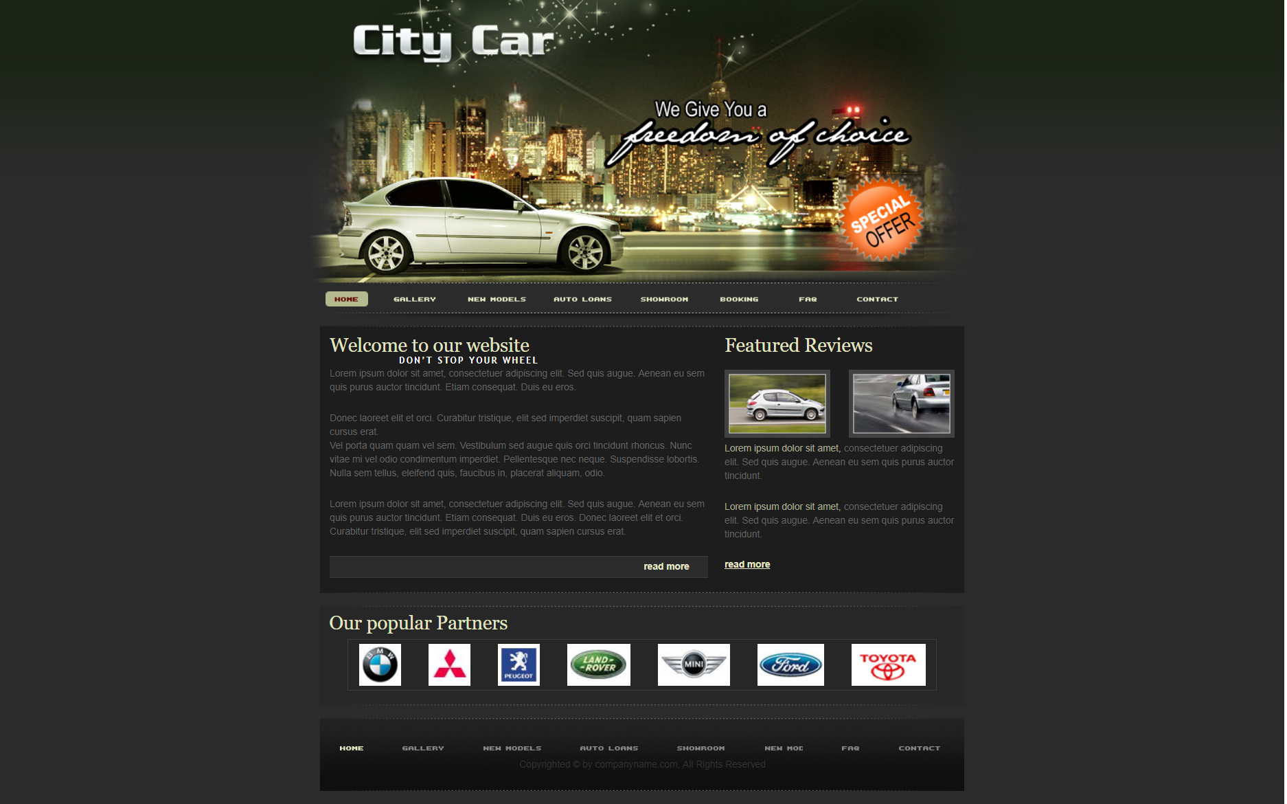 红色简洁风格响应式夜光城市汽车网页模板