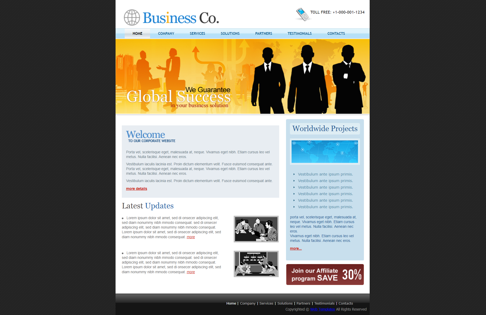 HTML蓝色欧美形式商业国际理念网页模板代码