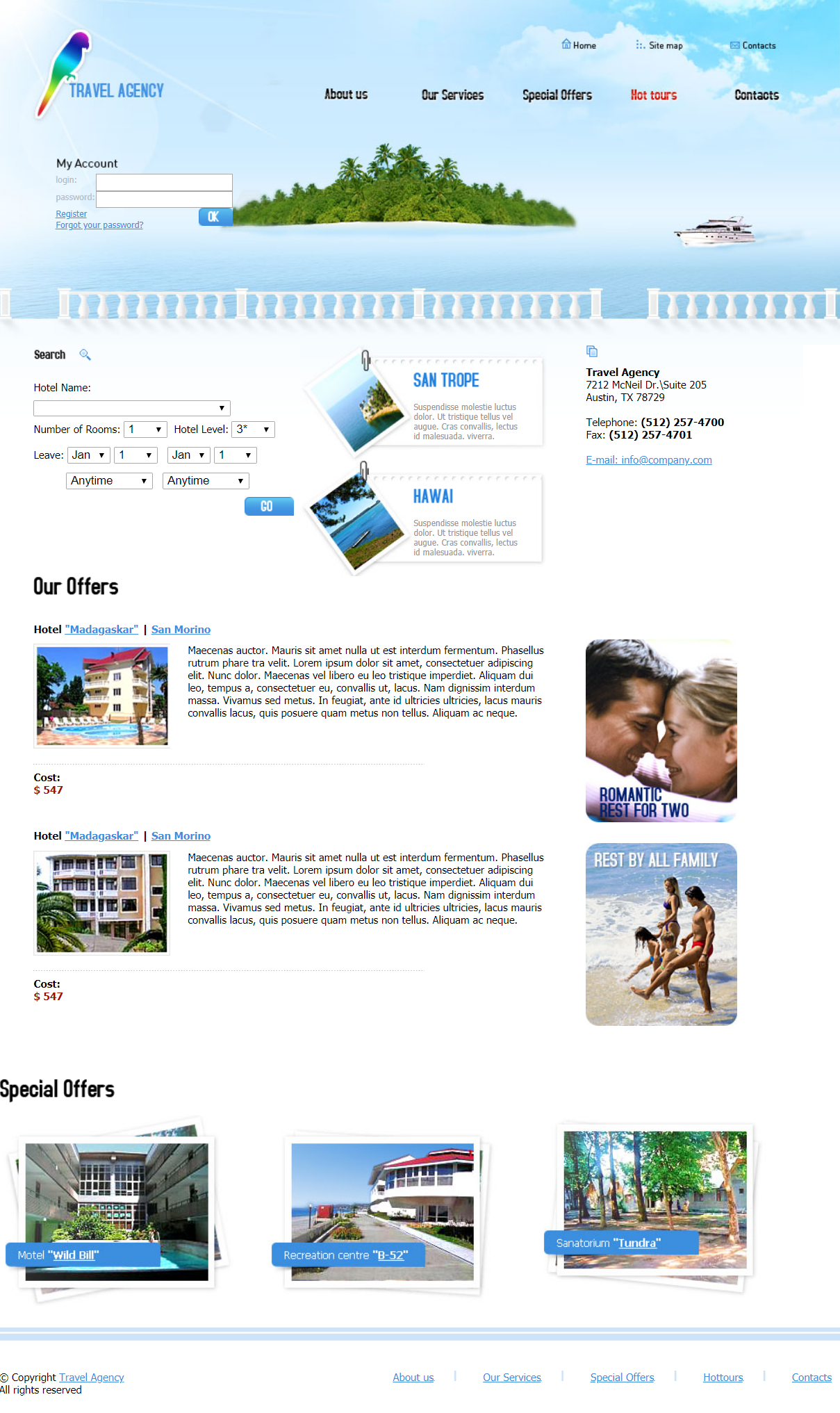蓝色简洁形式pc+wap海上绿洲旅行网页模板代码
