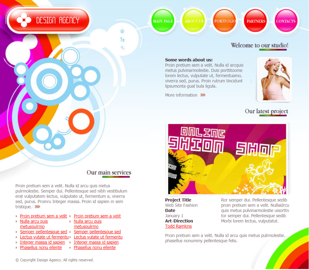白色欧美风格响应式彩虹工作室网页模板