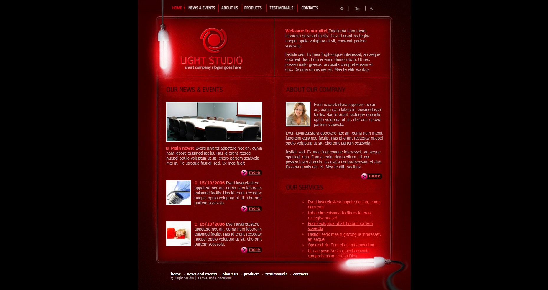 红色简洁风格响应式光源工作室网页模板