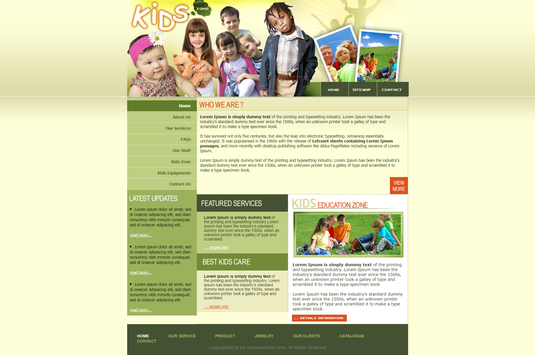 绿色宽屏形式pc+wap儿童教育地带网页模板代码