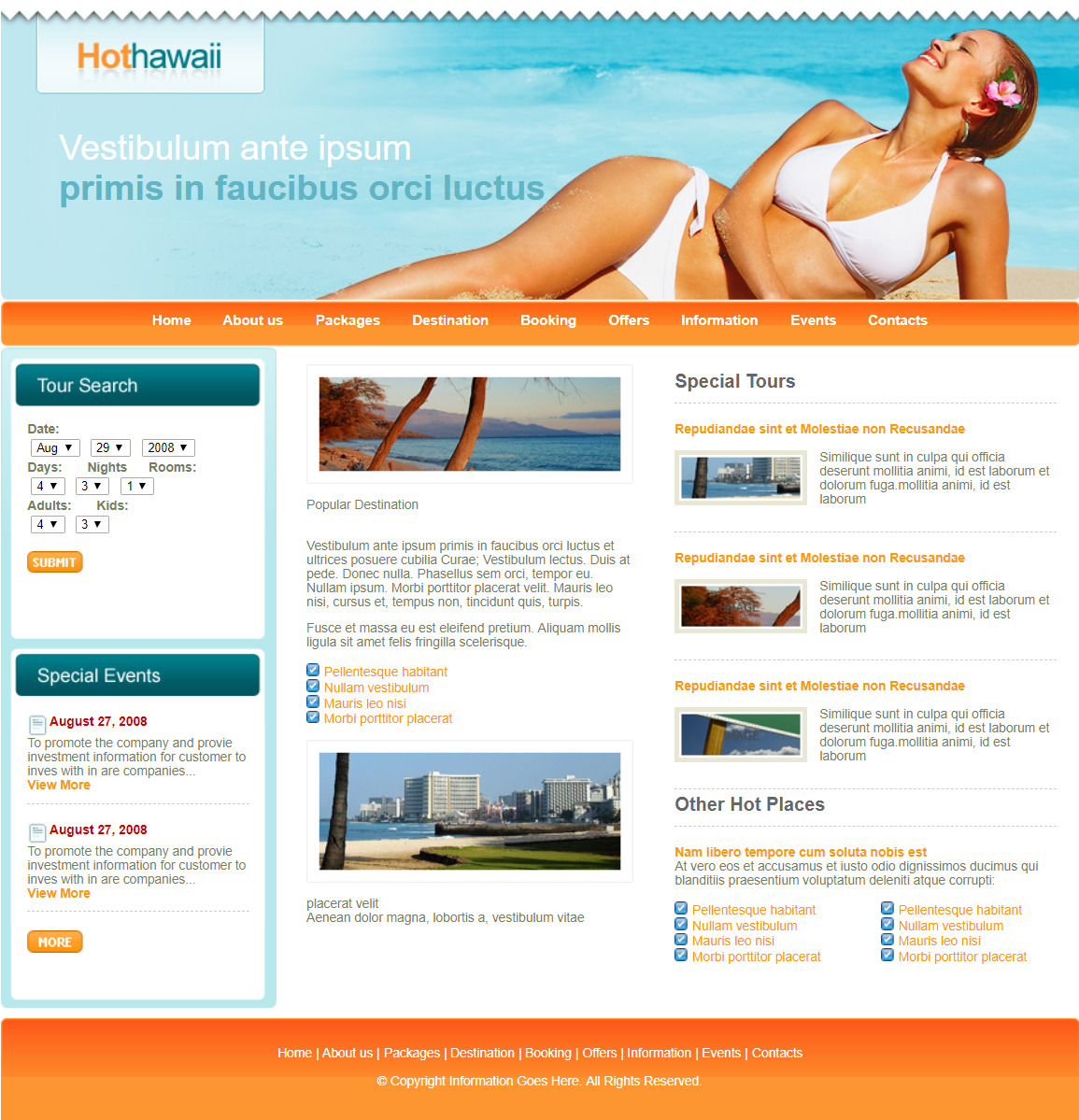 橙色简洁风格响应式夏威夷旅游网页模板
