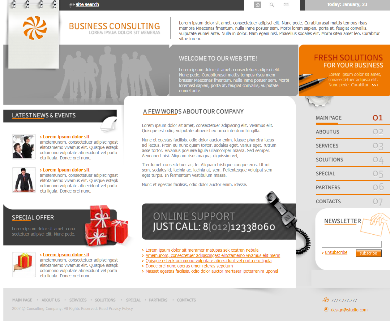 橙色简洁风格响应式商业咨询网页模板