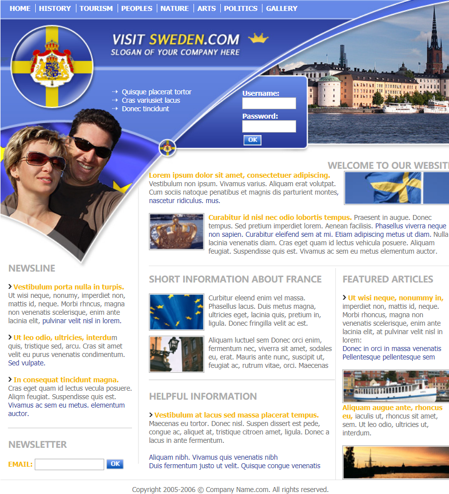蓝色简洁形式pc+wap瑞典旅游网页模板代码