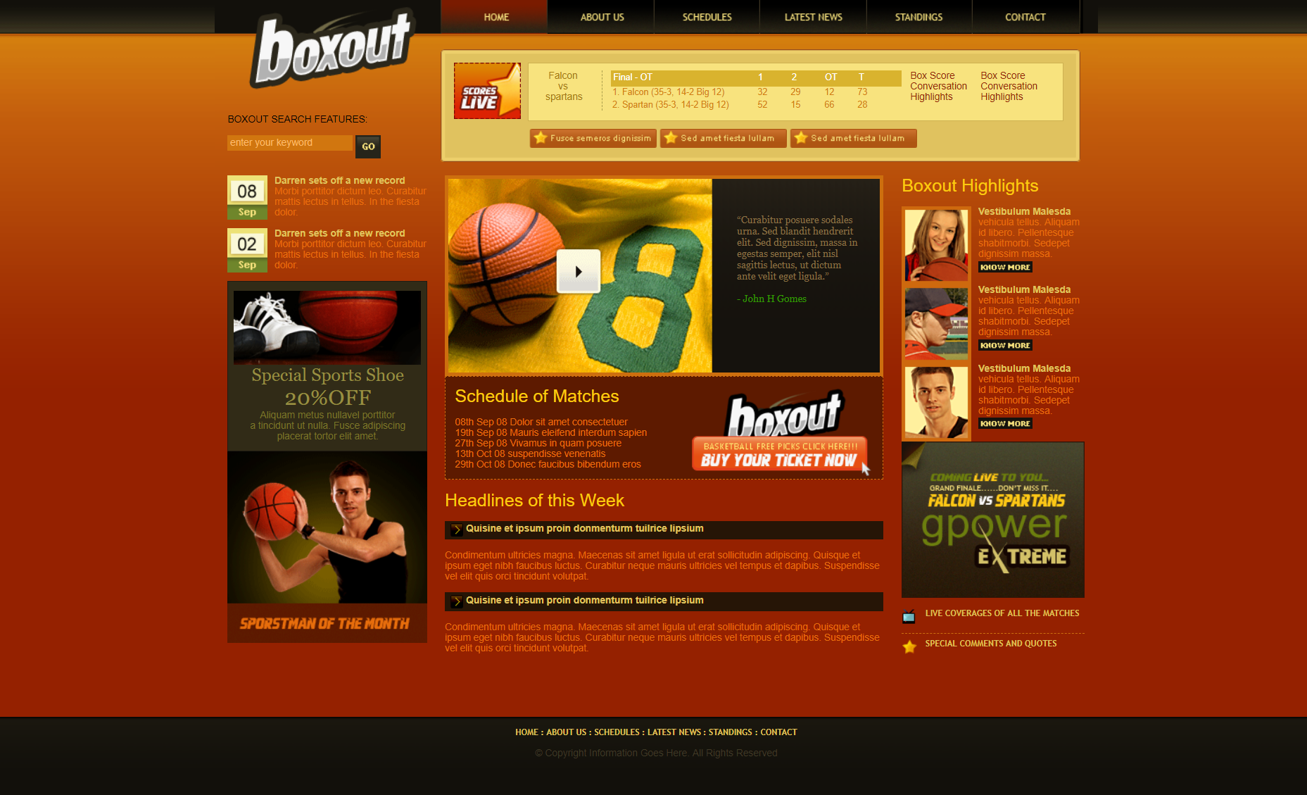 黄色简洁形式pc+wap篮球俱乐部网页模板代码