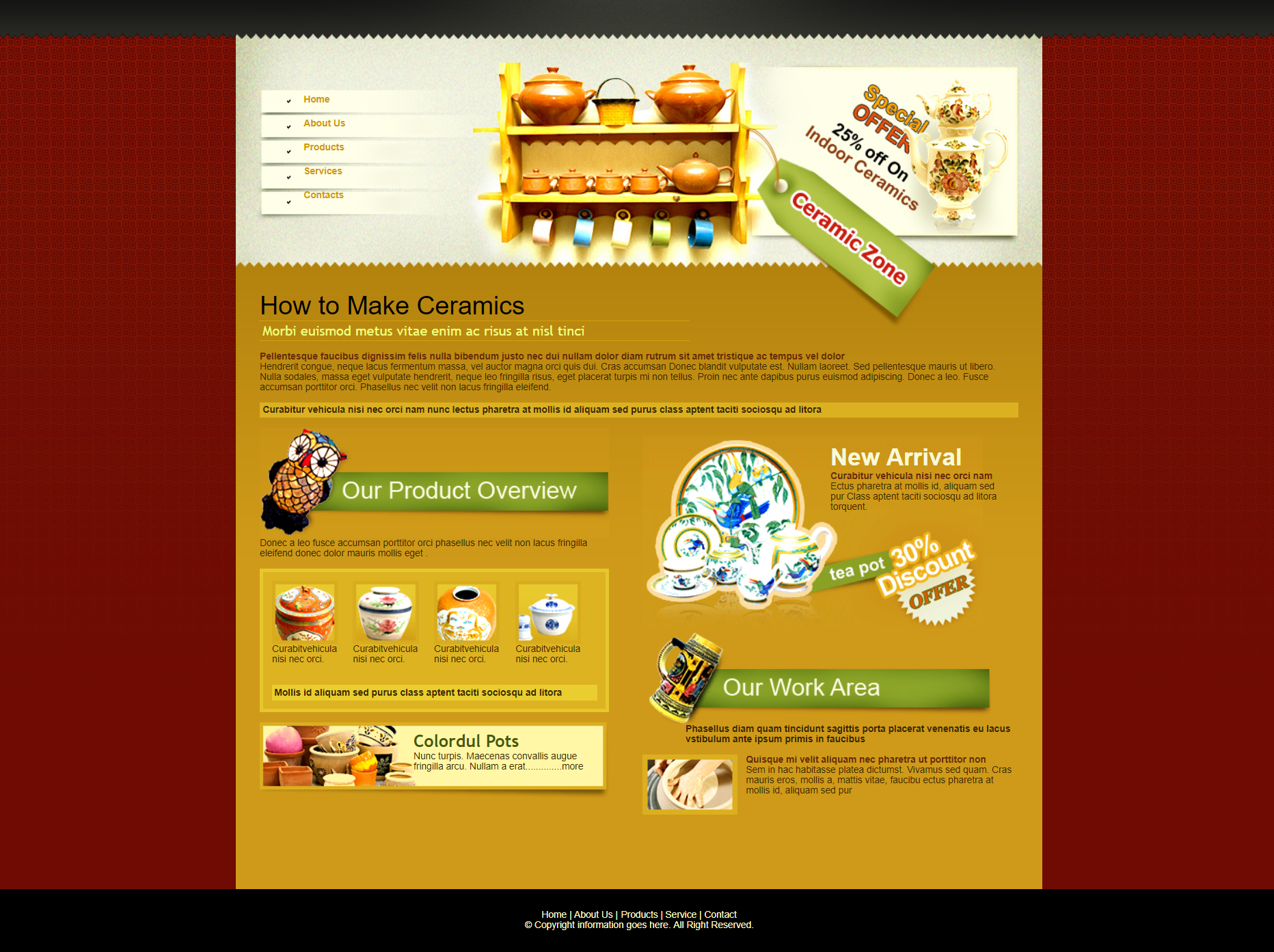 黄色简洁风格响应式陶瓷产品信息网页模板