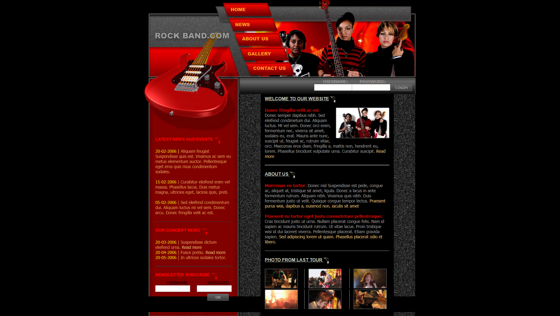 HTML5红色宽屏样式摇滚乐队网页模板代码下载