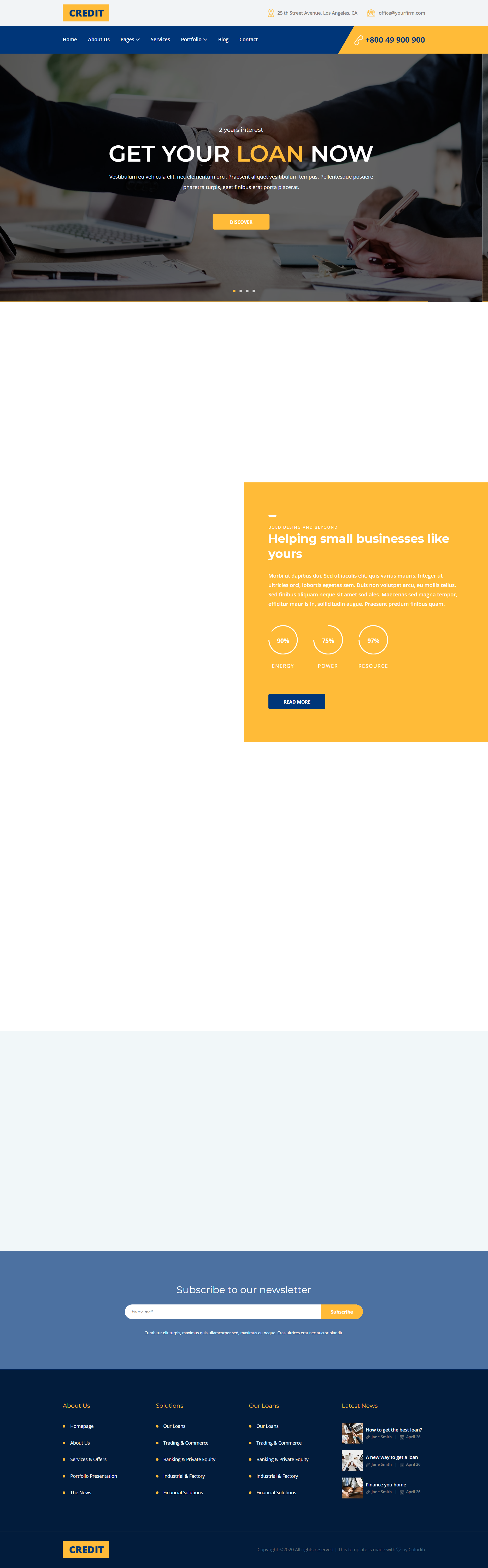 黄色大气风格响应式信用金融服务网页模板