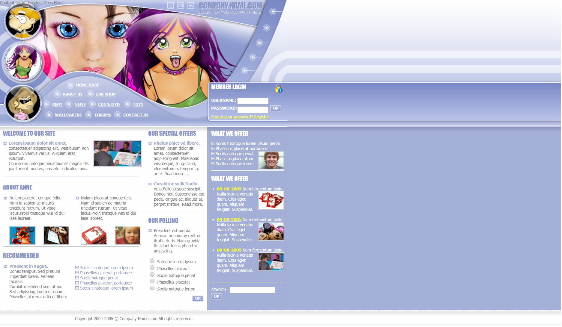 HTML5白色宽屏样式卡通动画网页模板代码下载