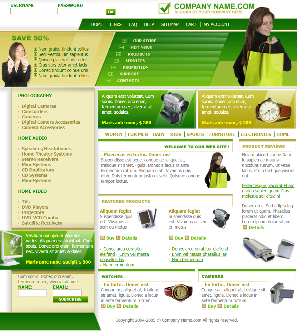 HTML5绿色宽屏样式购物信息网页模板代码下载