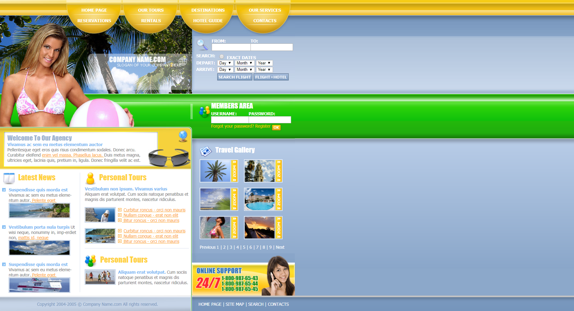黄色大气风格响应式旅行信息查询网页模板