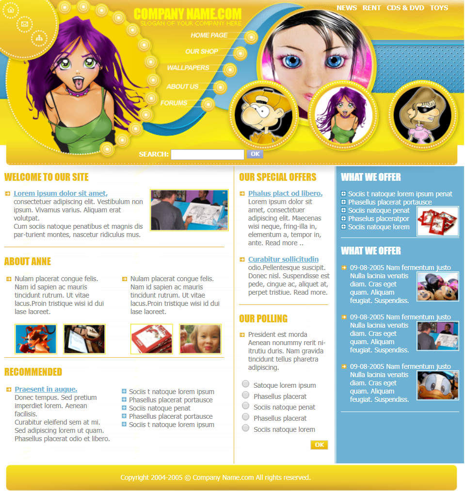 黄色简洁形式pc+wap动画设计网页模板