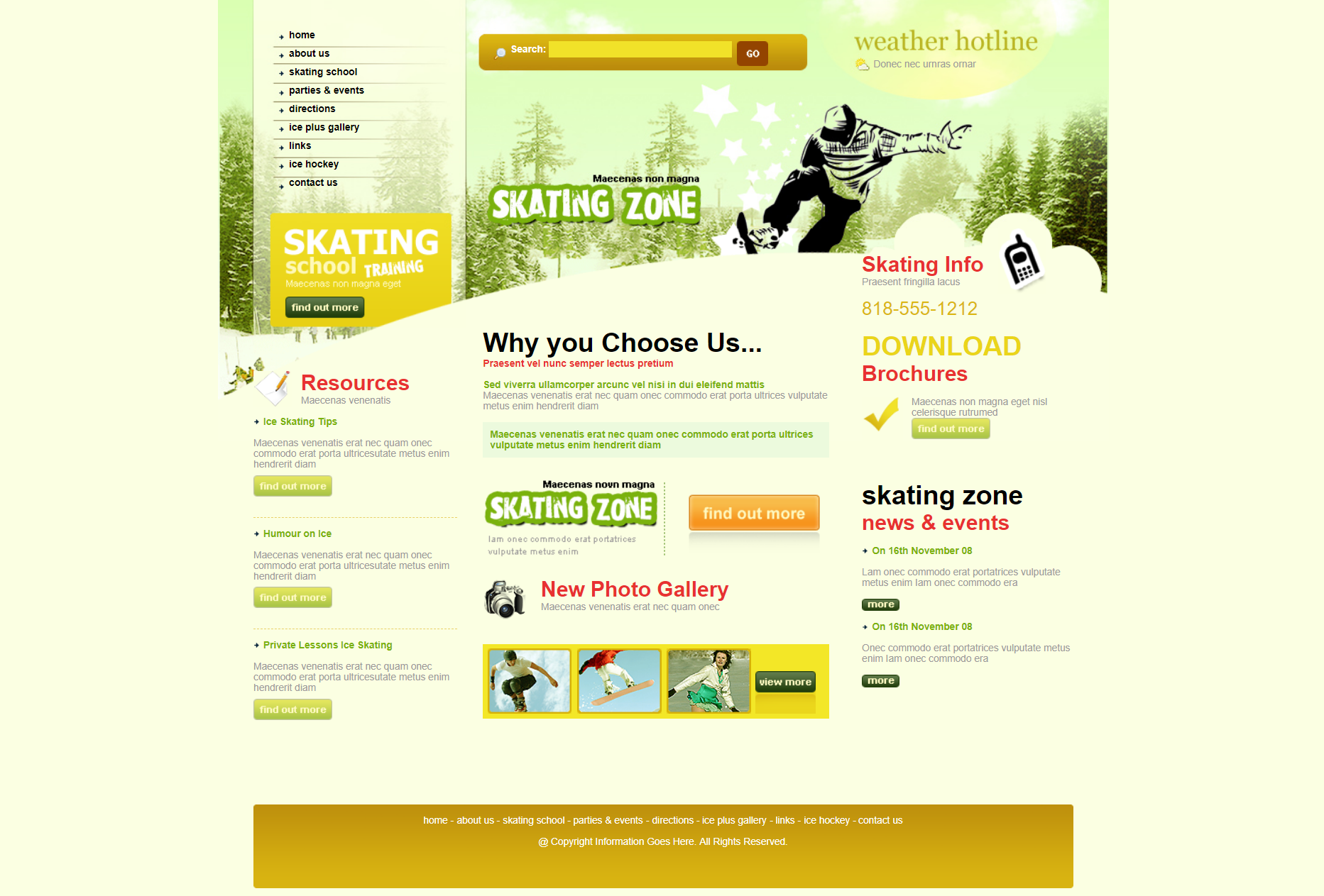 黄色简洁风格响应式滑冰培训机构网页模板