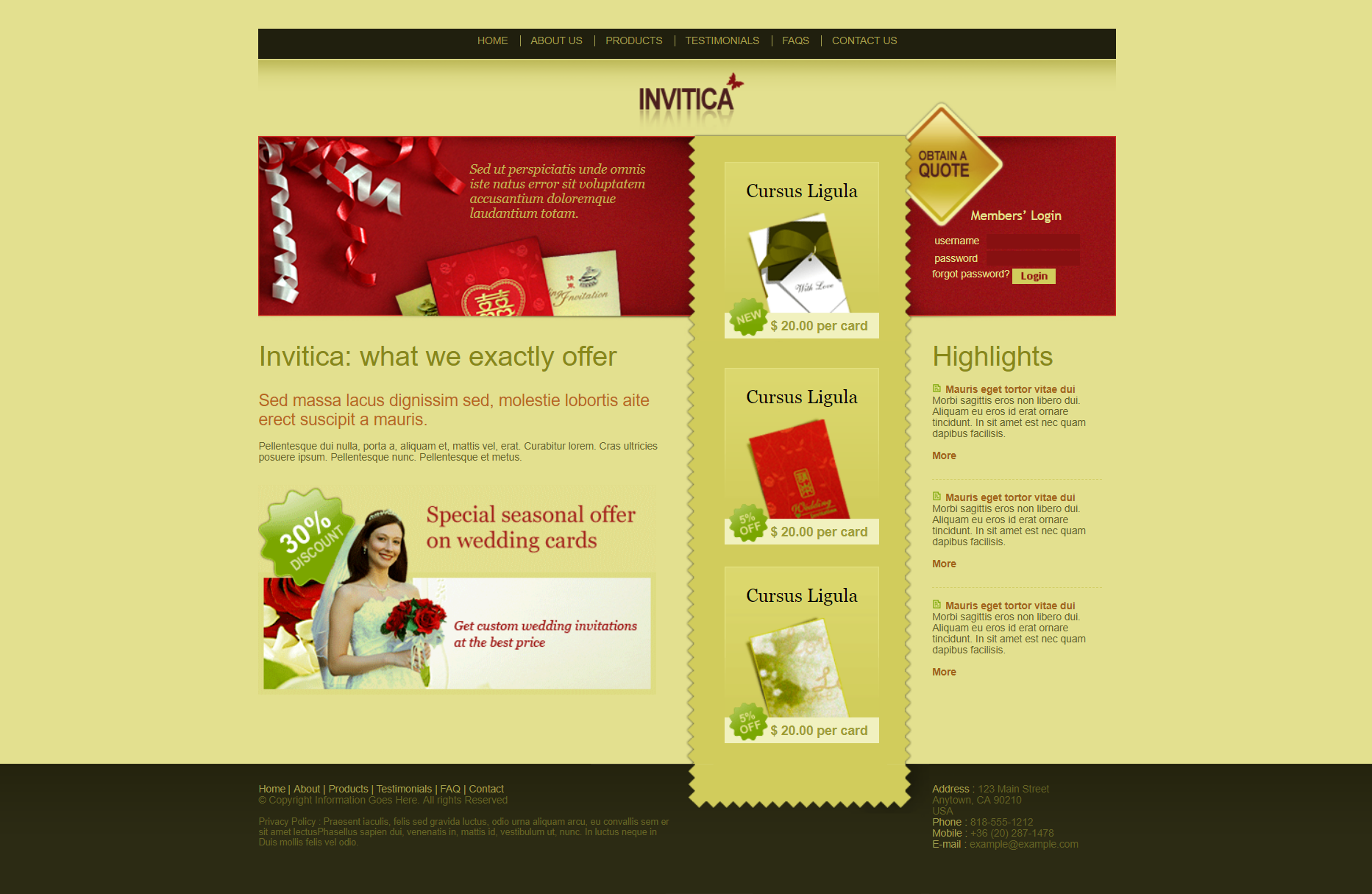 HTML5黄色宽屏样式婚礼贺卡销售网页模板代码下载
