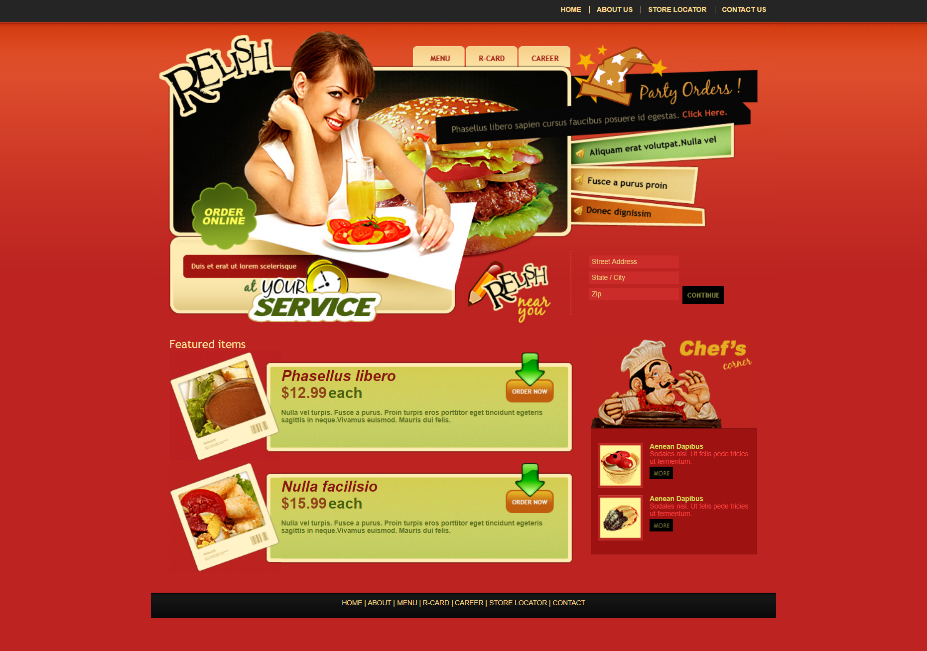 HTML红色欧美形式火热牛排馆网页模板代码