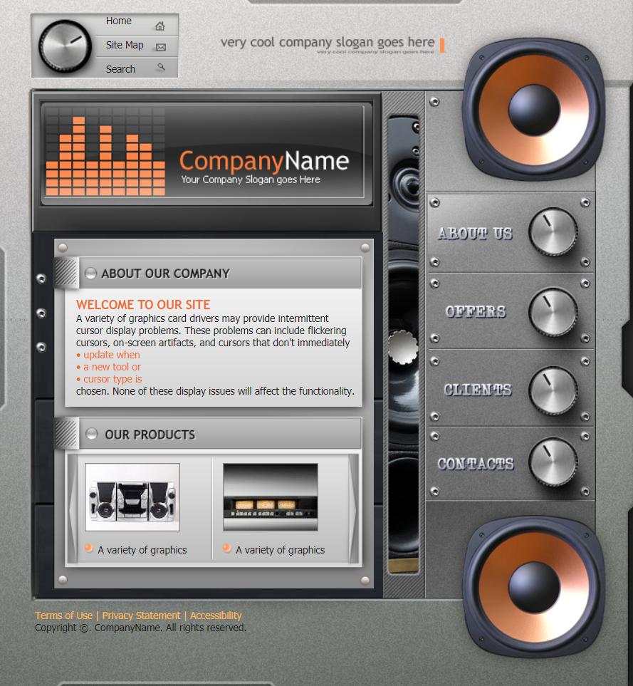 橙色大气风格响应式音响系统网页模板