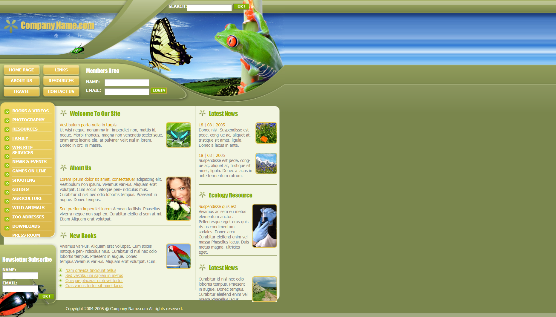 HTML黄色欧美形式自然生态保护信息网页模板代码