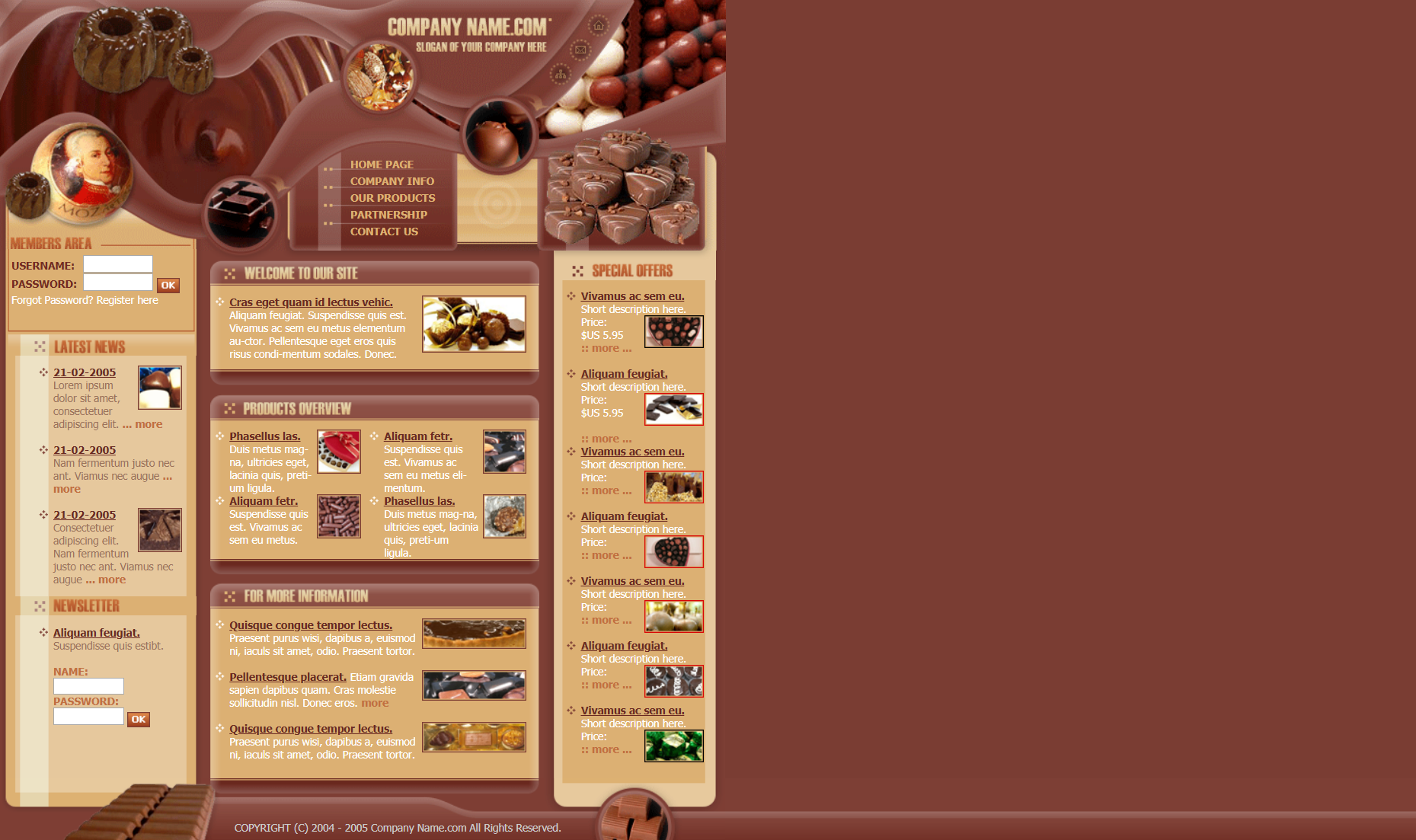 棕色简洁形式pc+wap巧克力王国信息网页模板代码