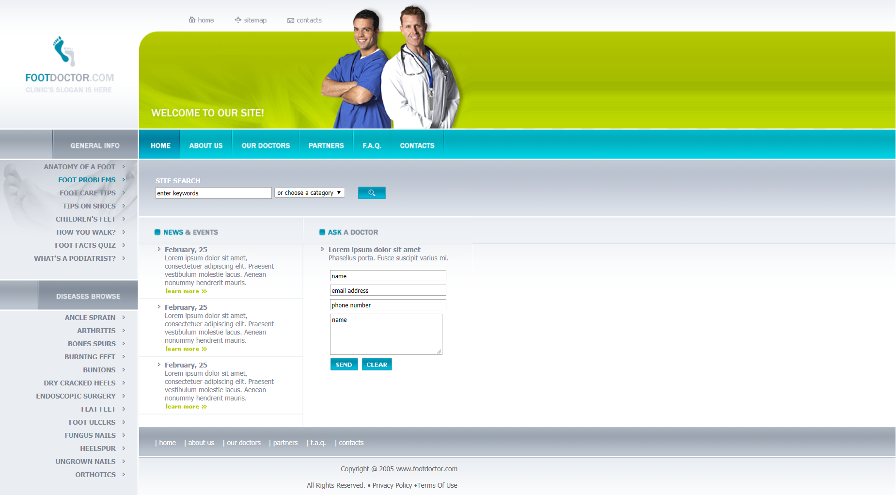蓝色简洁风格响应式足部专科诊所网页模板