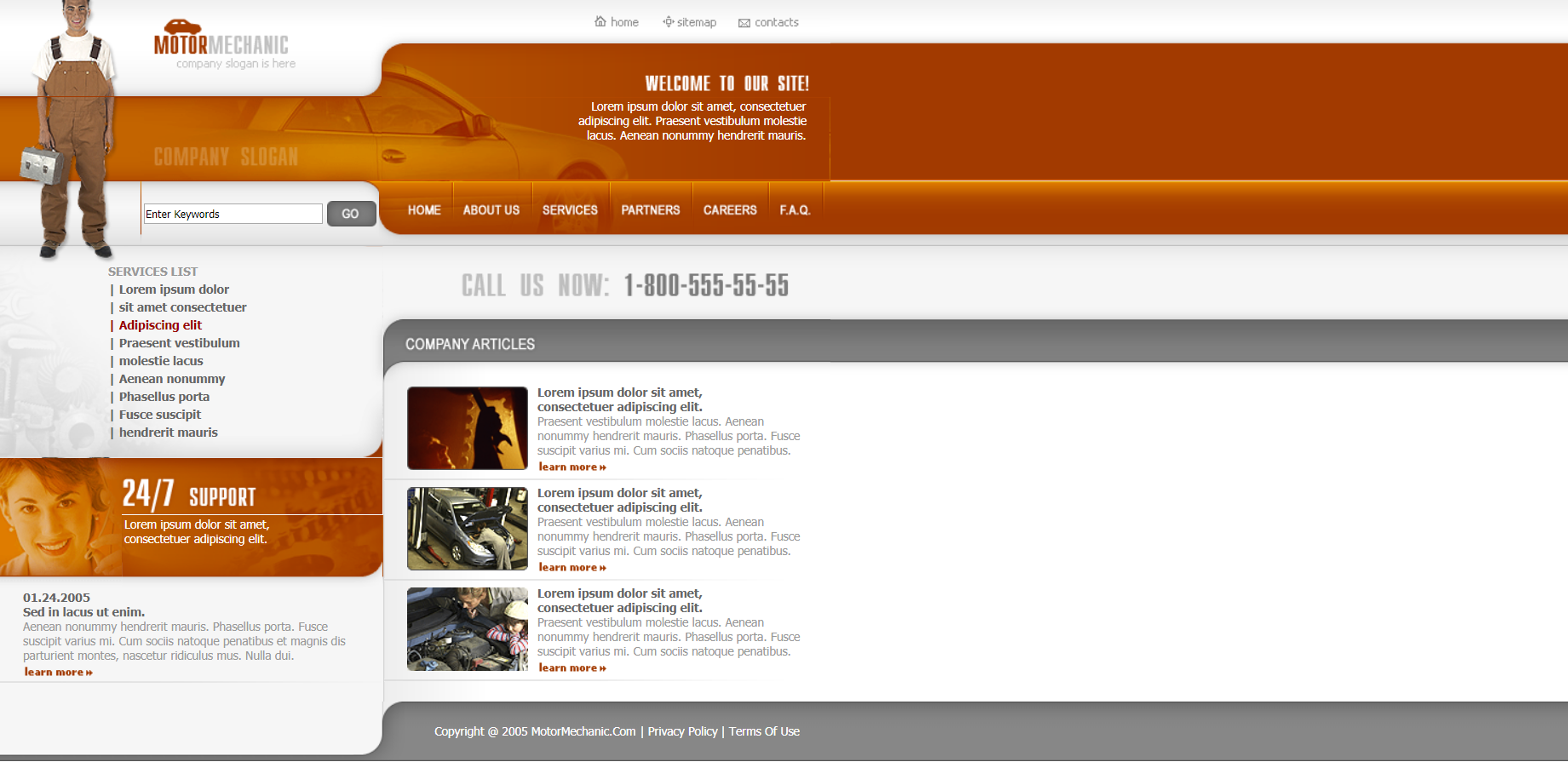 HTML5橙色宽屏样式汽车维修工厂网页模板代码下载