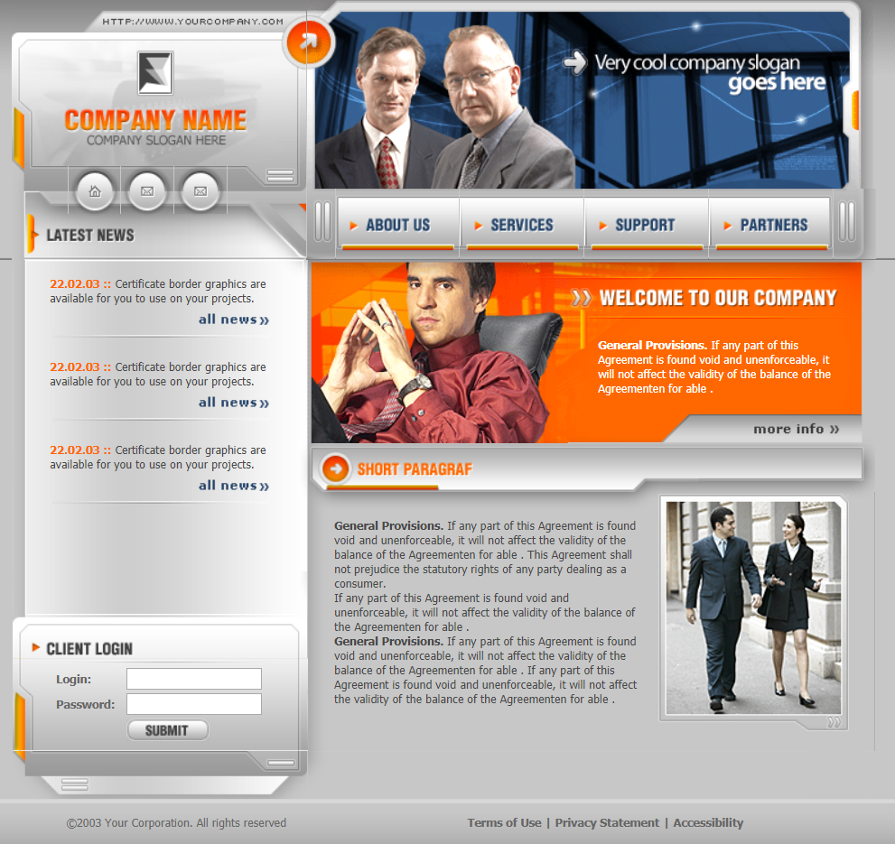 橙色简洁风格响应式商务精英咨询网页模板