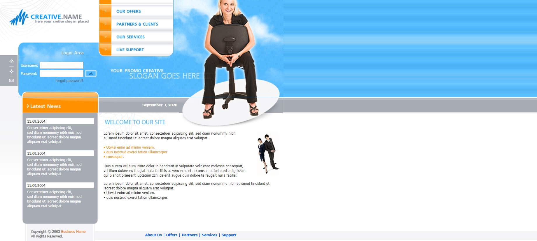 蓝色简洁风格响应式商务天空信息网页模板