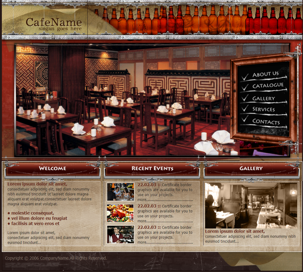 红色大气风格响应式中式茶餐厅网页模板