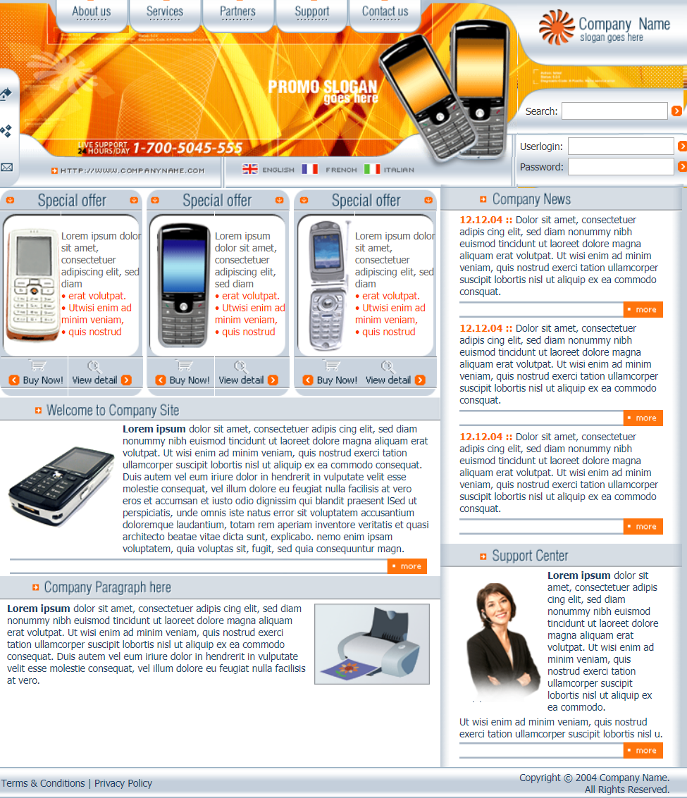 橙色简洁风格响应式数字通讯公司网页模板