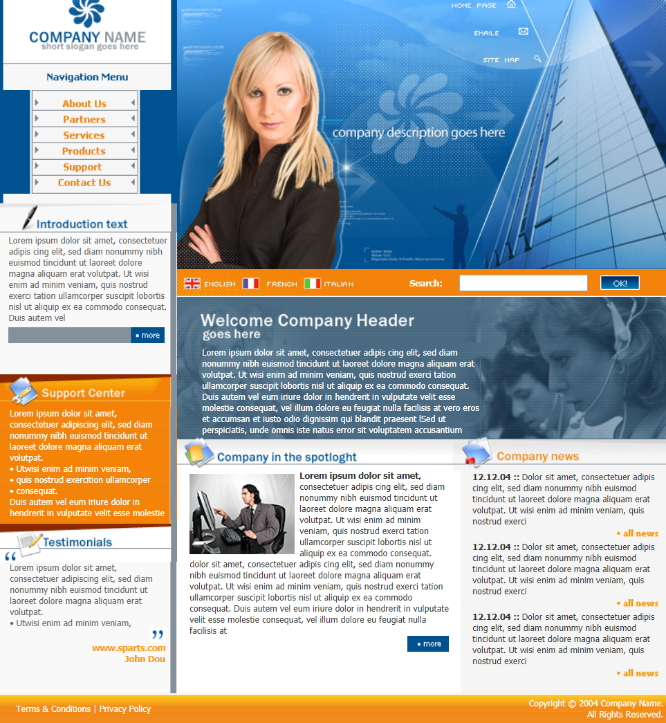 橙色简洁风格响应式营销动态商务网页模板