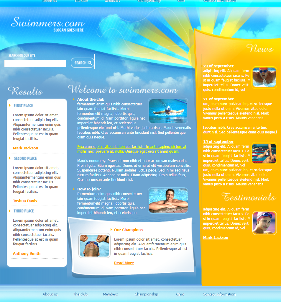 HTML5蓝色宽屏样式激水游泳运动网页模板代码下载