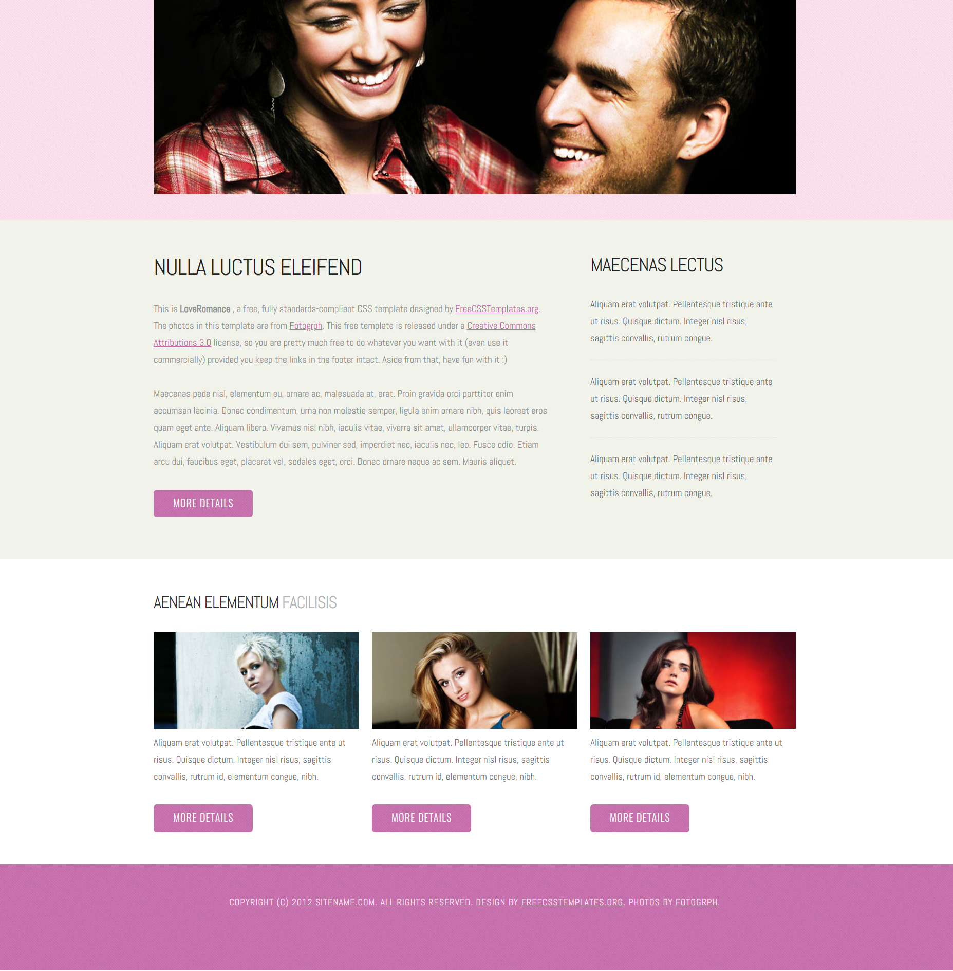 紫色简洁风格响应式爱之浪漫信息网页模板