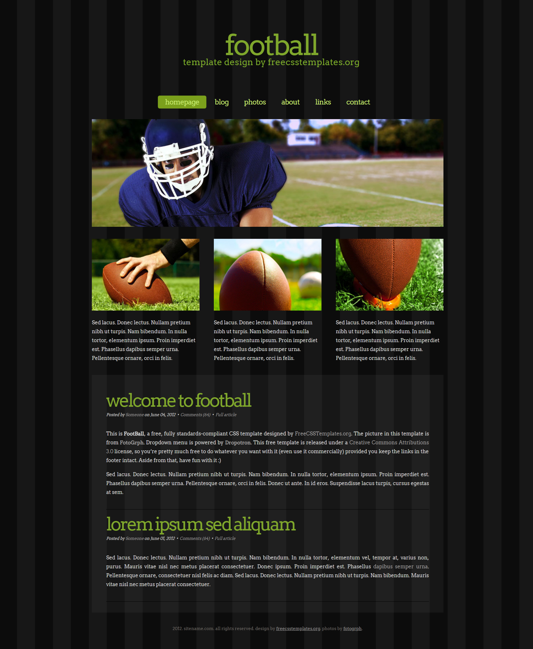 绿色大气风格响应式橄榄球运动信息网页模板