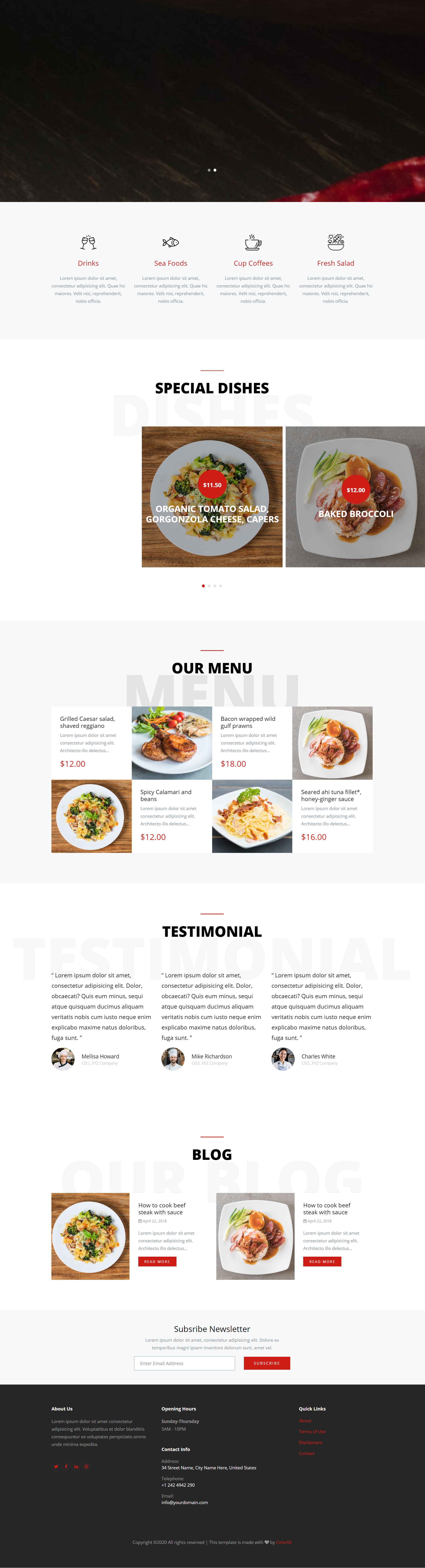 红色简洁形式pc+wap餐厅菜品厨师网页模板代码