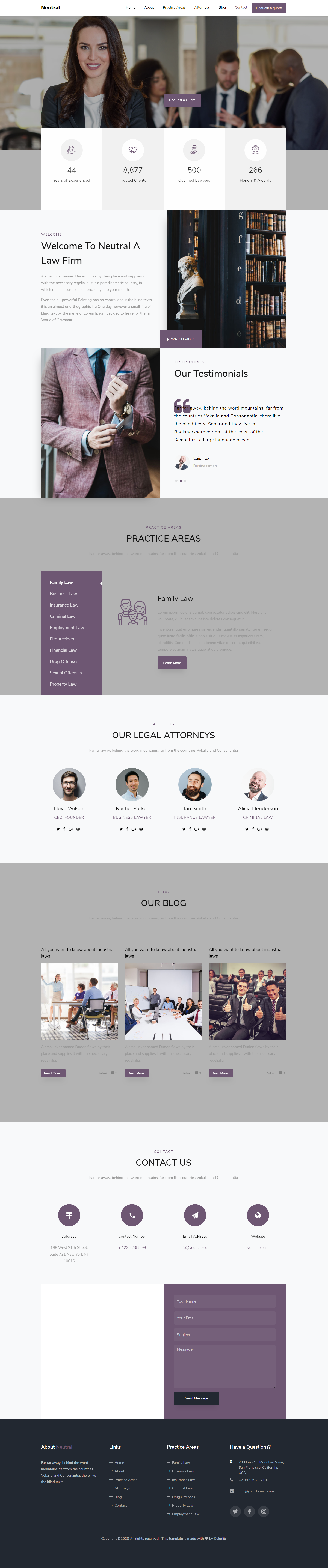 HTML5紫色宽屏样式中立律师事务所网页模板代码下载