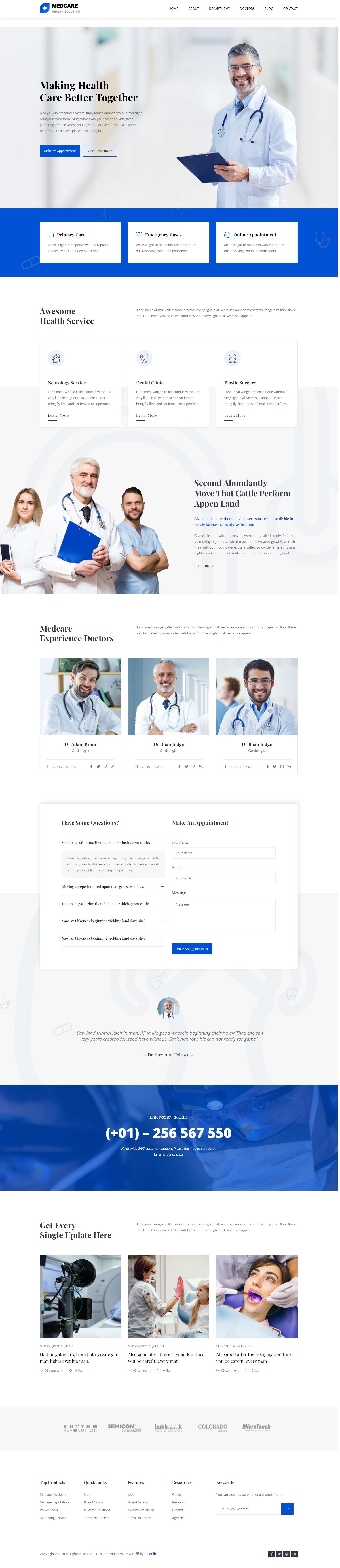 蓝色简洁风格响应式医疗健康咨询网页模板