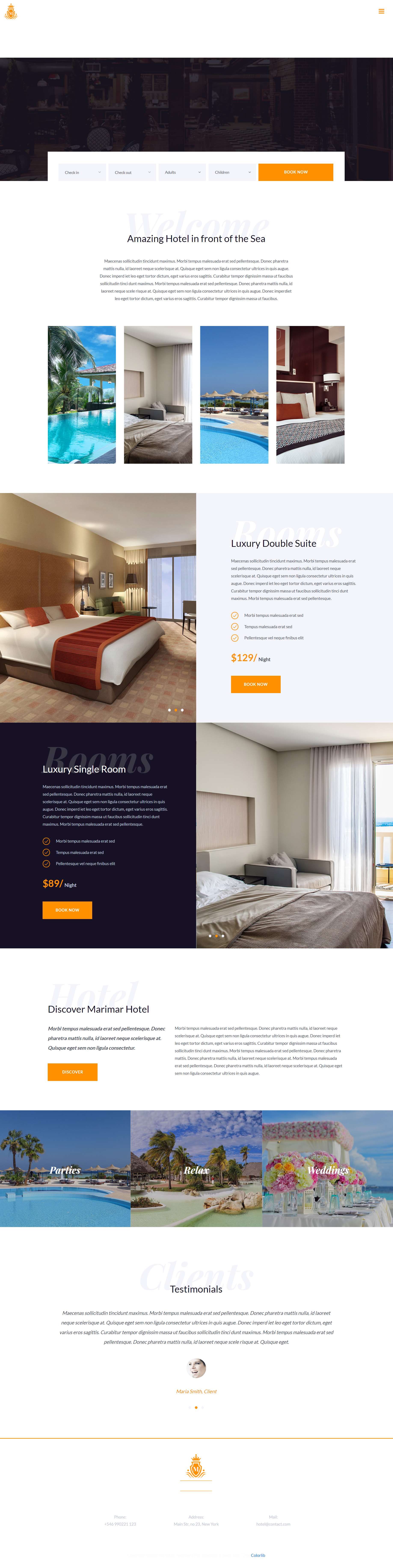 黄色大气风格响应式海景酒店服务网页模板
