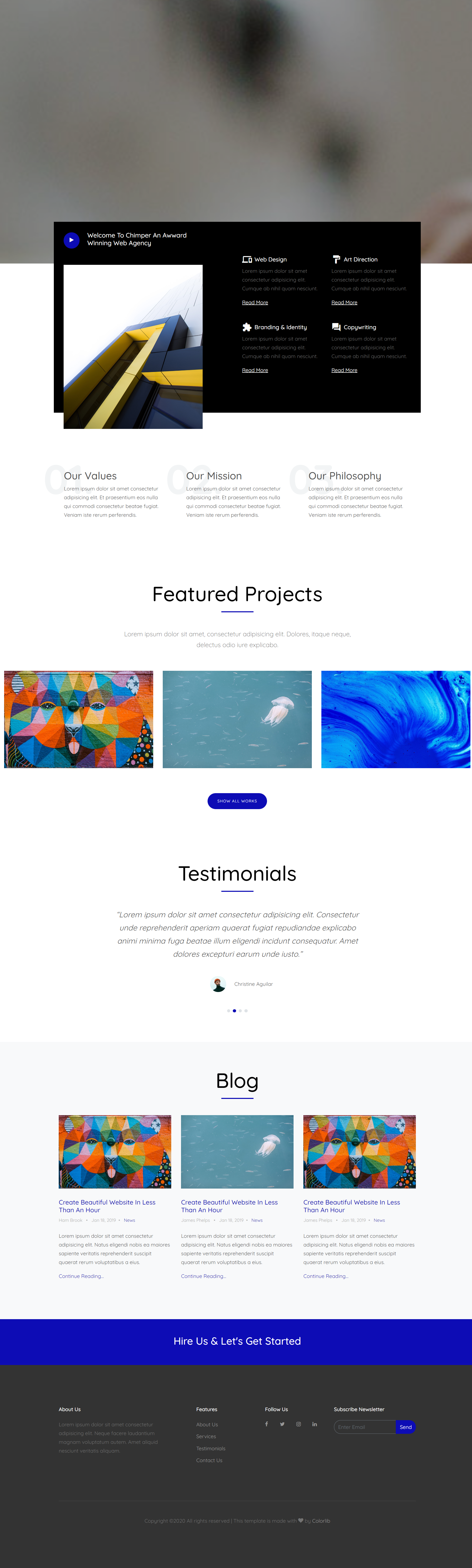 蓝色简洁风格响应式项目动态展示网页模板
