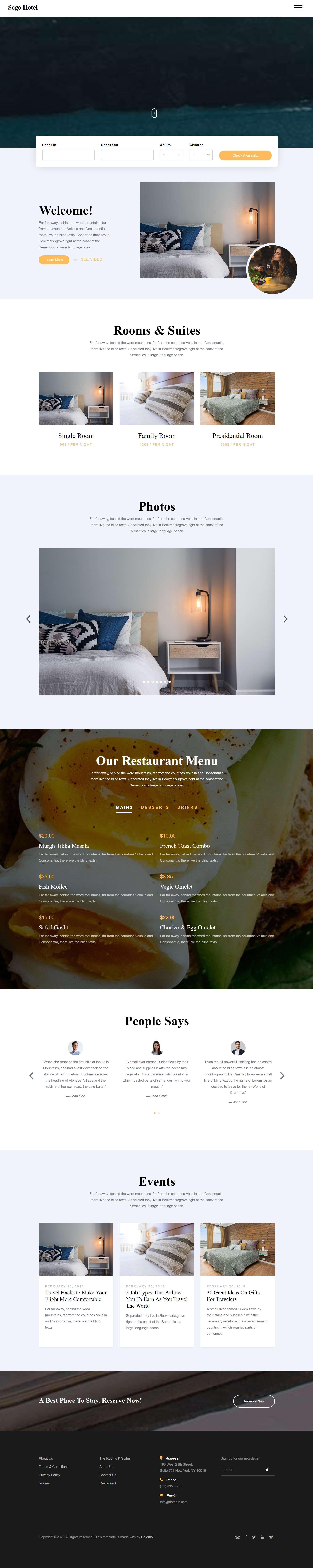 黄色简洁风格响应式酒店客房服务网页模板