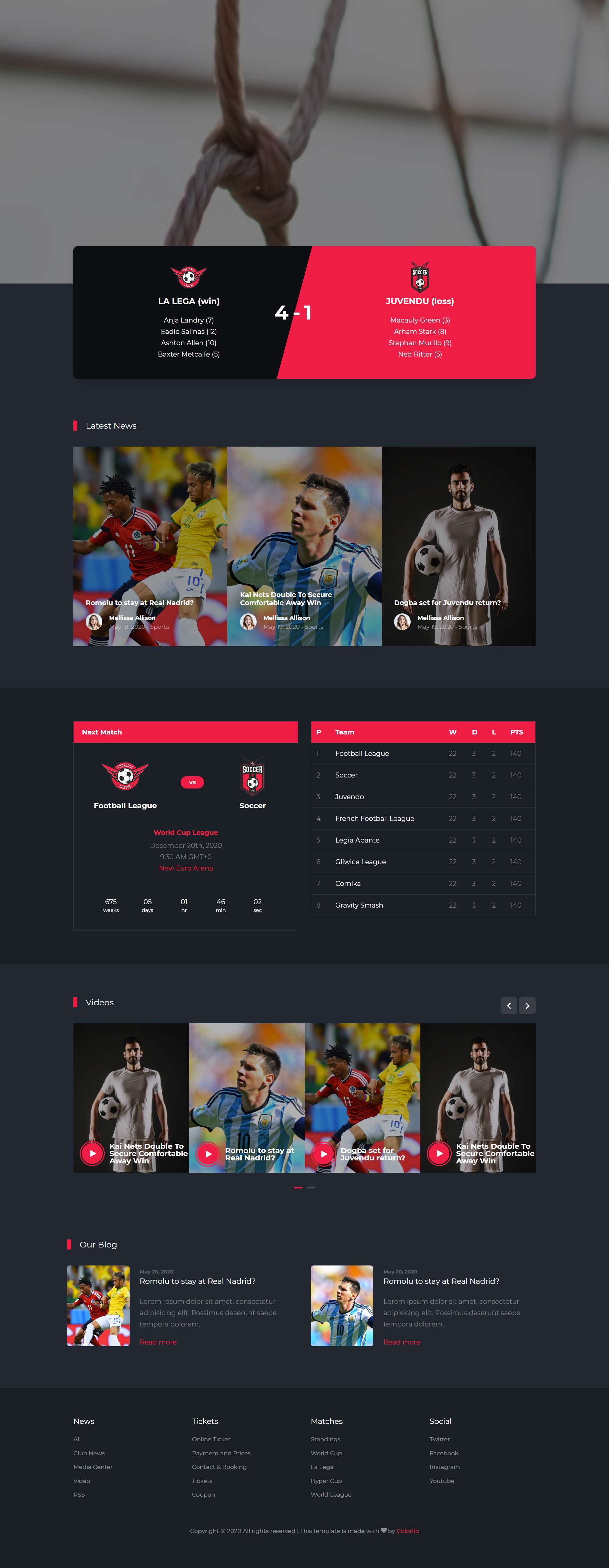 红色简洁风格响应式足球俱乐部网页模板