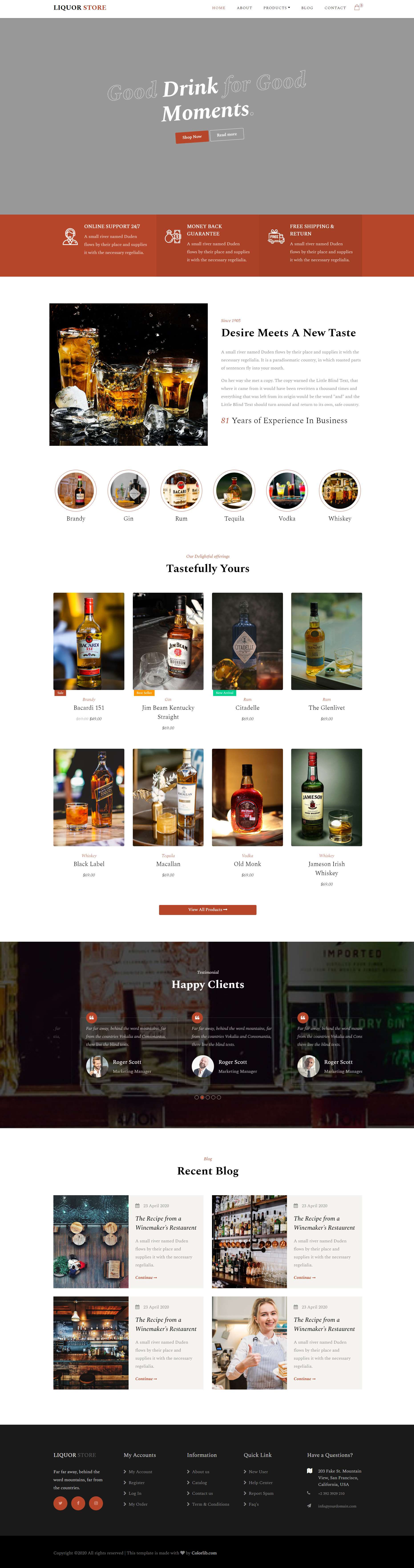 HTML棕色欧美形式酒庄产品网页模板代码