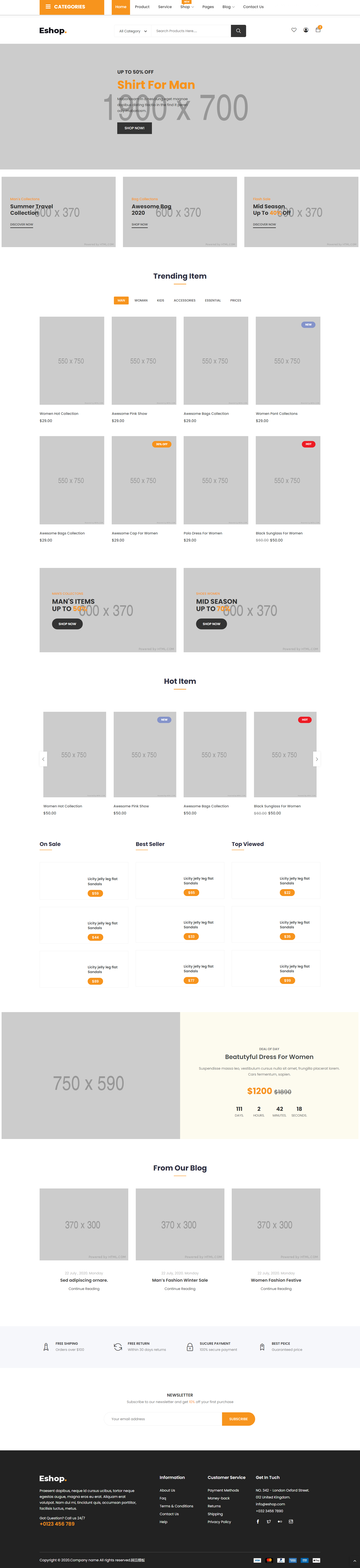 HTML橙色欧美形式网上产品销售网页模板代码