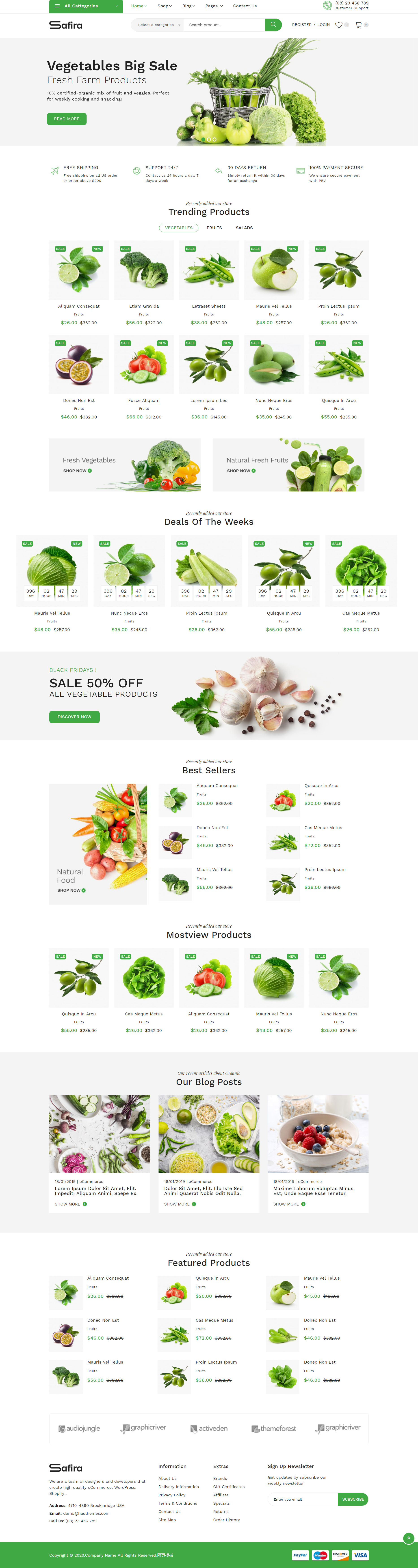 HTML绿色欧美形式蔬菜网上超市网页模板代码