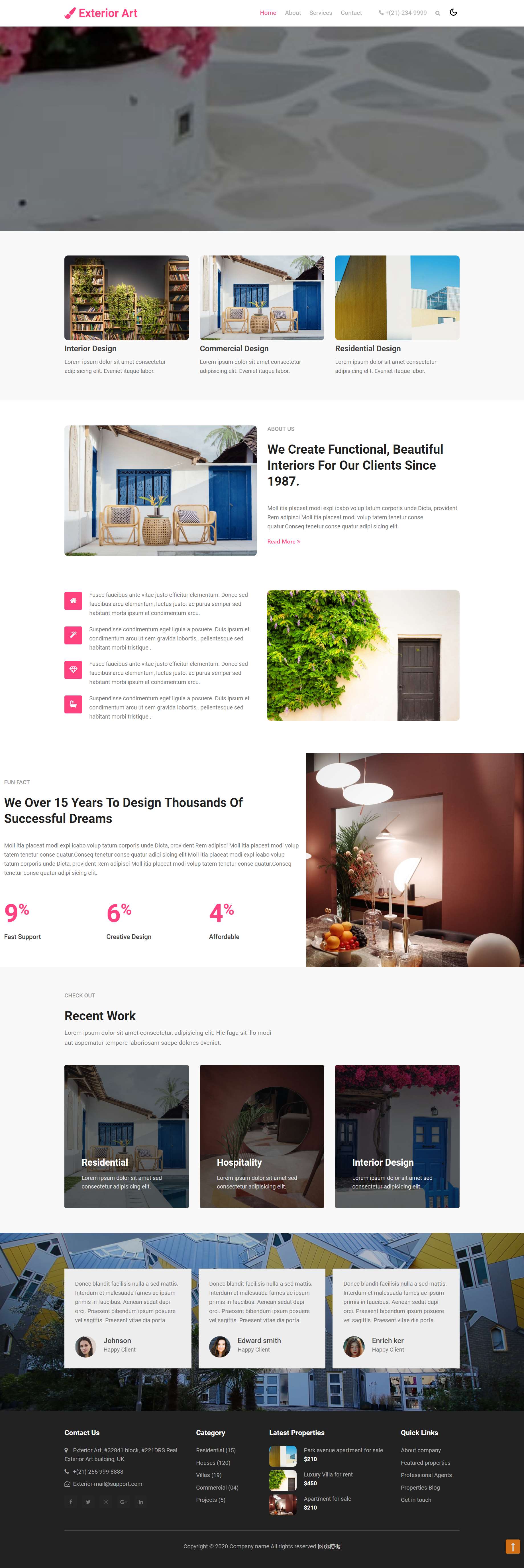 粉色大气风格响应式室内外艺术设计网页模板